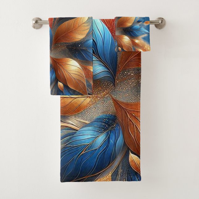 Conjunto de Toalhas Abstratas Turquesa Azul e Folh (Insitu)