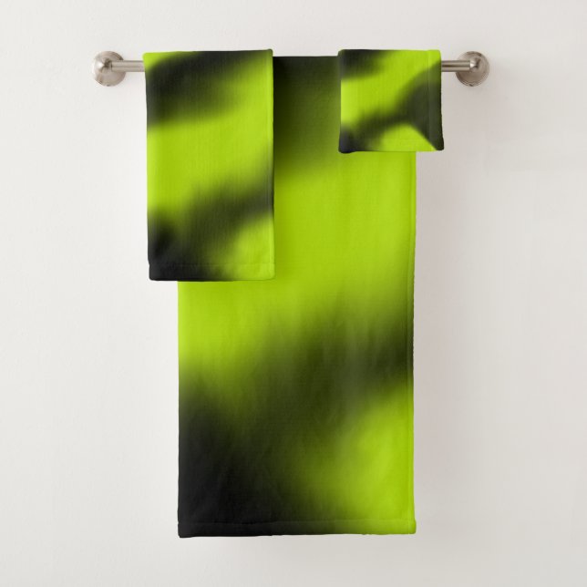 Conjunto De Toalhas Abstrato 3 em preto e Verde limão (Insitu)