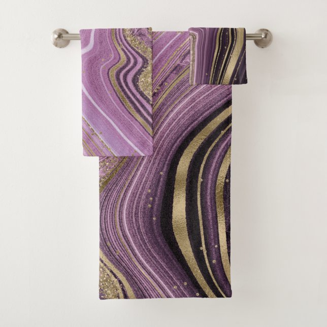 Conjunto De Toalhas Abstrato Agate Wedding Mauve ID827 (Insitu)
