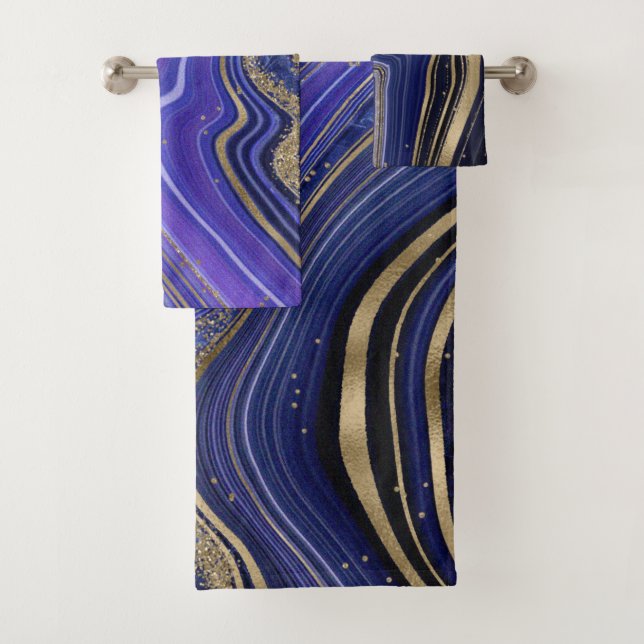 Conjunto De Toalhas Abstrato Agate Wedding Midnight ID827 (Insitu)
