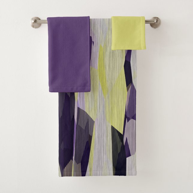 Conjunto De Toalhas Abstrato amarelo preto e roxo (Insitu)