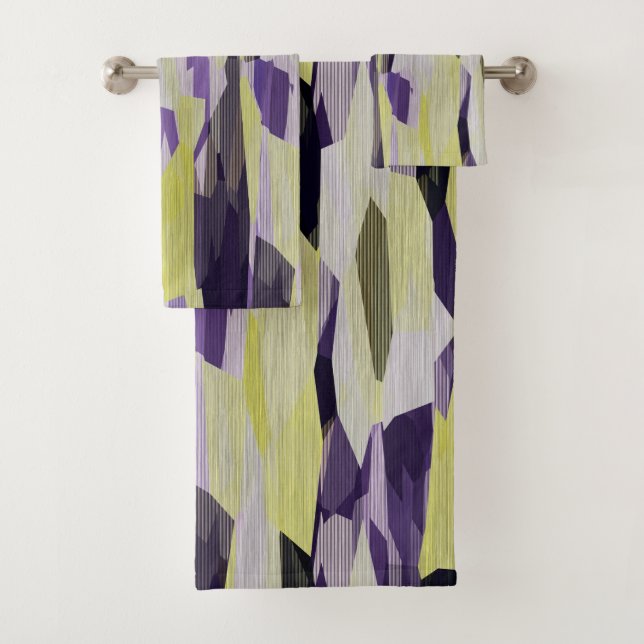 Conjunto De Toalhas Abstrato amarelo preto e roxo (Insitu)