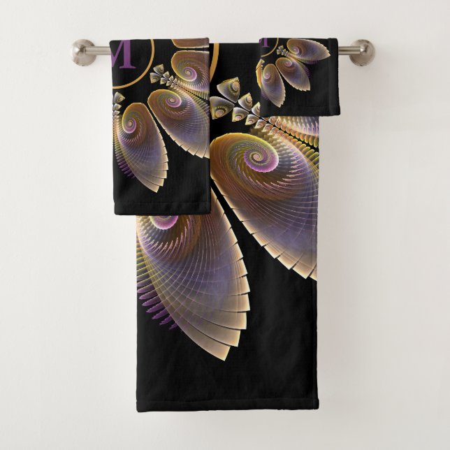 Conjunto De Toalhas Abstrato Angel Wings Mandala Fractal Monograma (Insitu)