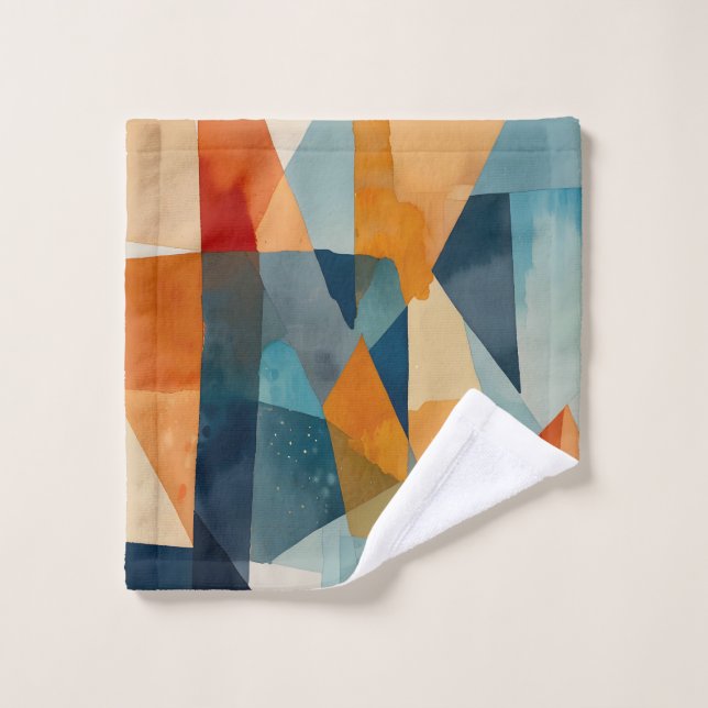 Conjunto De Toalhas Abstrato Ângulos de Azul e Laranja (Pano de lavar)