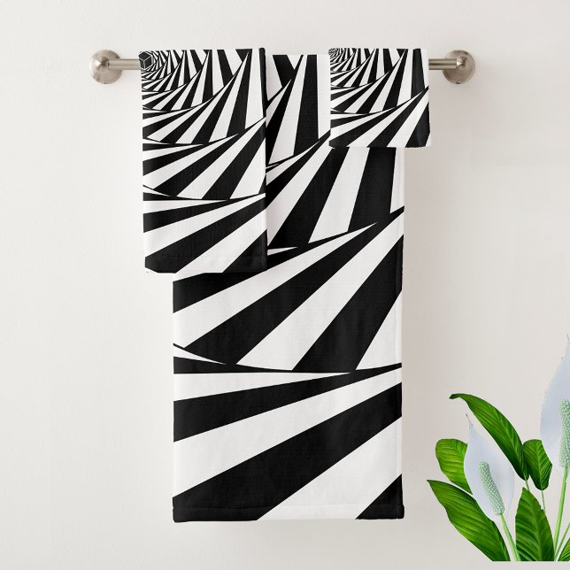 Conjunto De Toalhas Abstrato Black & White Swirl Spirway Art (Criador carregado)