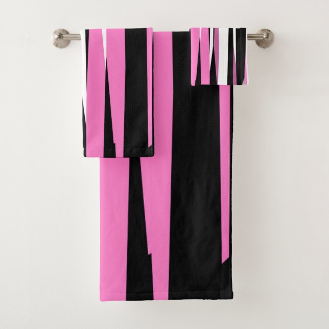 Conjunto De Toalhas Abstrato branco e preto-e-rosa (Insitu)