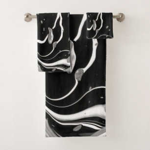 Conjunto De Toalhas Abstrato branco preto