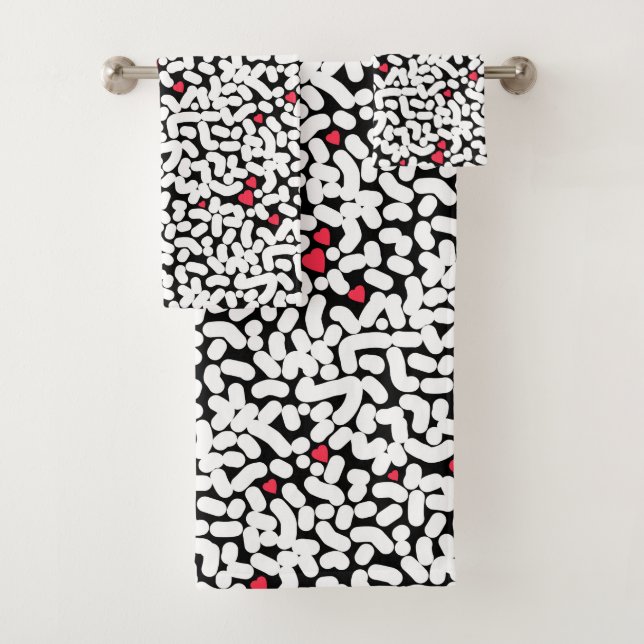 Conjunto De Toalhas Abstrato branco preto (Insitu)