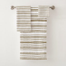 Conjunto De Toalhas Abstrato Castanho Stripes Moderno Minimalista