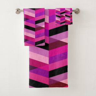 Conjunto De Toalhas Abstrato Chevron/Herringbone   Rúpias e Violetas