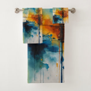 Conjunto De Toalhas Abstrato Cinemático Moderno "Azul e laranja