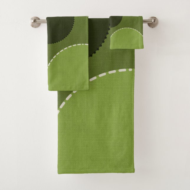Conjunto De Toalhas Abstrato Cinza Bolinhas verde  (Insitu)