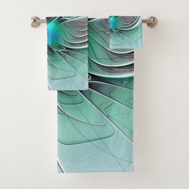 Conjunto De Toalhas Abstrato com Arte Fractal Azul, Moderna (Insitu)