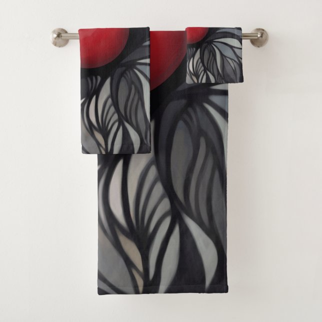 Conjunto De Toalhas Abstrato, contemporâneo, círculo vermelho, preto,  (Insitu)