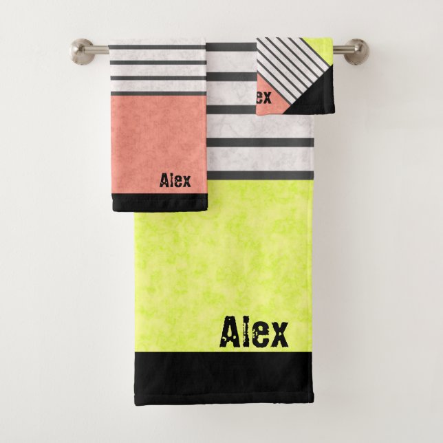 Conjunto De Toalhas Abstrato cores modernas verde limão cor-de-rosa-co (Insitu)