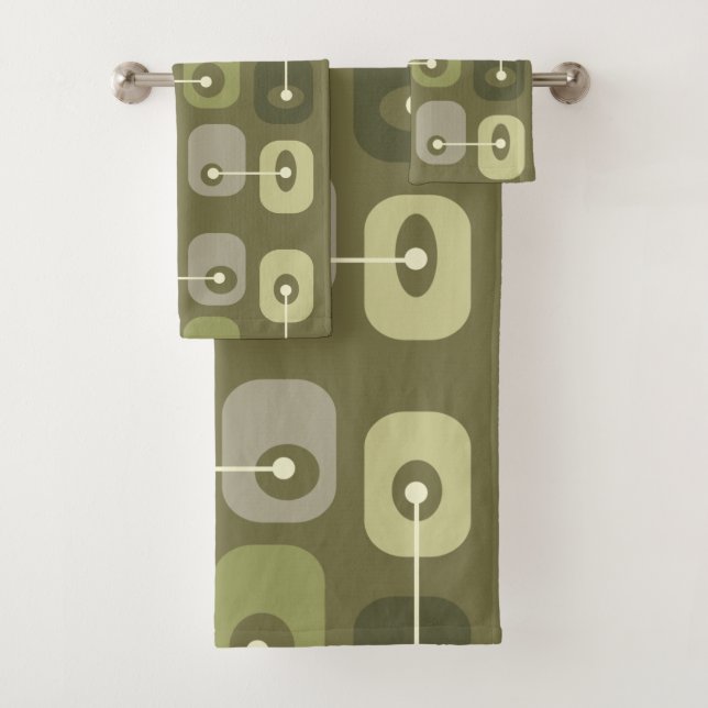 Conjunto De Toalhas Abstrato Cubes Mestiças Verde-Oliva (Insitu)