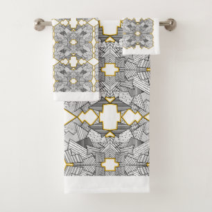 Conjunto De Toalhas Abstrato Curvas e Círculos Prateados e Dourados