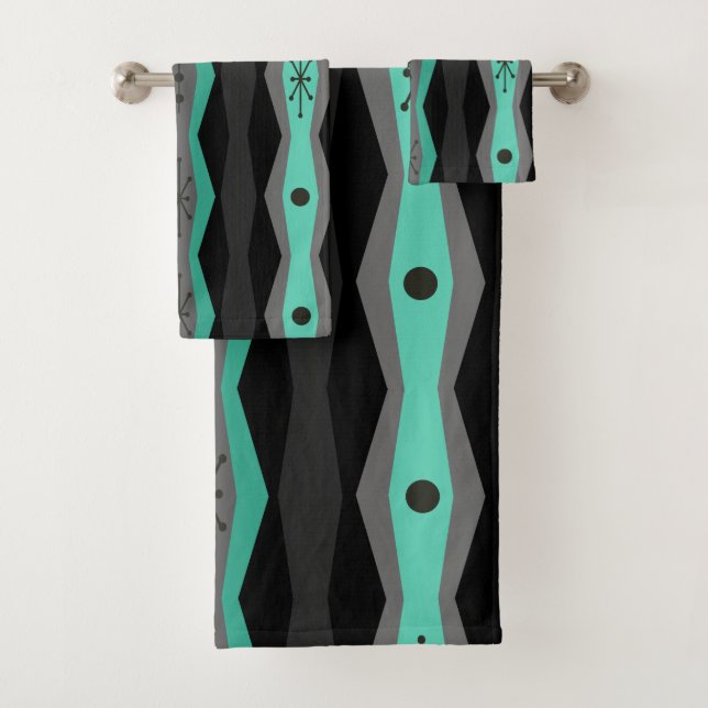 Conjunto De Toalhas Abstrato da Era Atômica Columes Black Turquoise (Insitu)