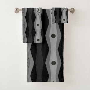 Conjunto De Toalhas Abstrato da Era Atômica Colunas Cinzas Negras