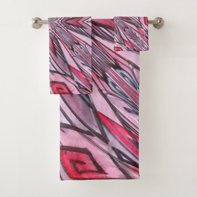 Conjunto De Toalhas Abstrato de Arte de Cinza Rosa Preta (Insitu)