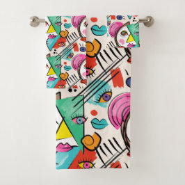 Conjunto De Toalhas Abstrato de Cubismo Moderno Artsy Enfrenta Arte
