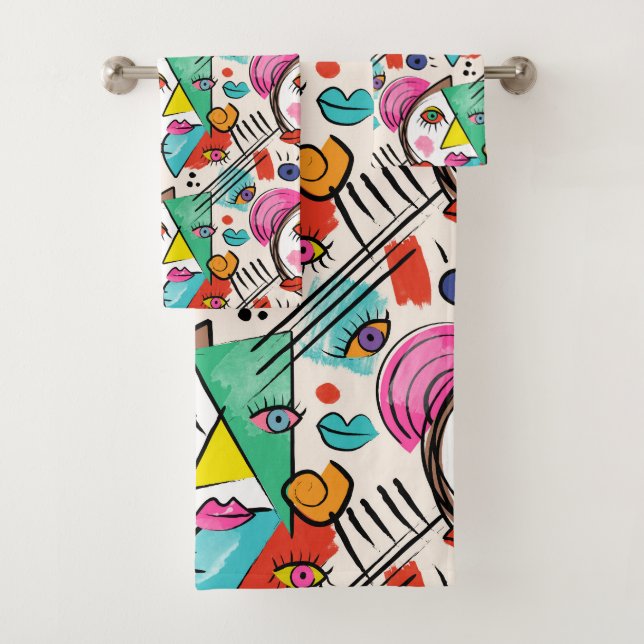 Conjunto De Toalhas Abstrato de Cubismo Moderno Artsy Enfrenta Arte (Insitu)