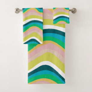 Conjunto De Toalhas Abstrato de Curvas de Listras Coloridas