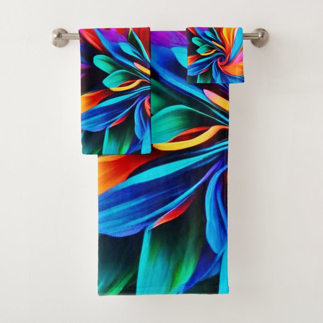 Conjunto De Toalhas Abstrato de Flor Arco-Íris Vibrante (Insitu)