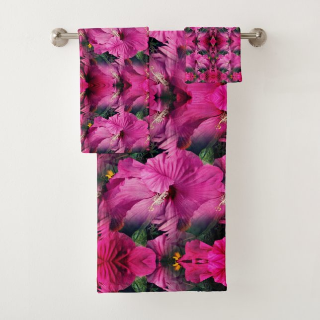 Conjunto De Toalhas Abstrato de Flor de Hibiscus Rosa (Insitu)