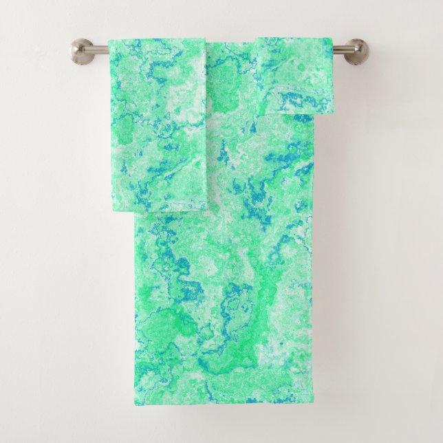 Conjunto De Toalhas Abstrato de mármore azul e verde (Insitu)