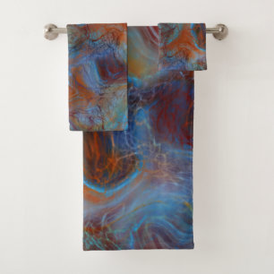 Conjunto De Toalhas Abstrato de mármore azul, vermelho e ferrugem