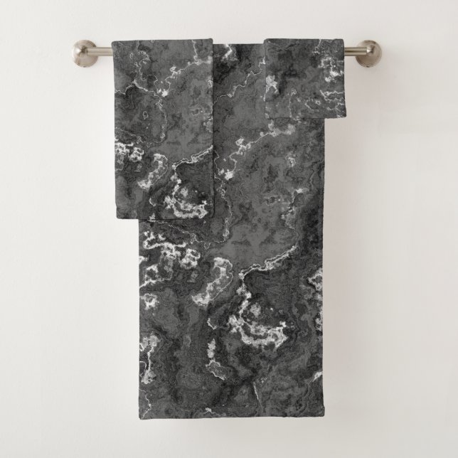Conjunto De Toalhas Abstrato de mármore preto, branco e Cinza (Insitu)