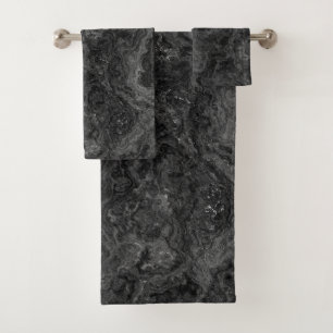 Conjunto De Toalhas Abstrato de mármore preto, branco e Cinza