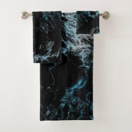 Conjunto De Toalhas abstrato de mármore preto e azul