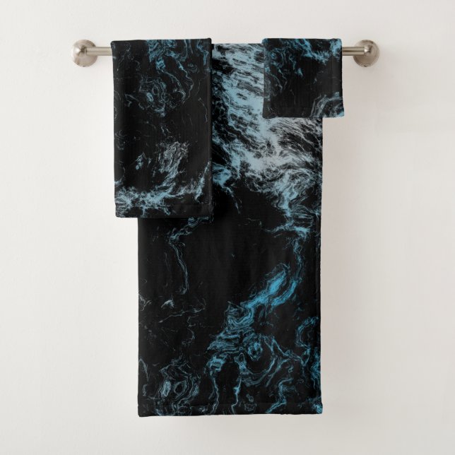 Conjunto De Toalhas abstrato de mármore preto e azul (Insitu)