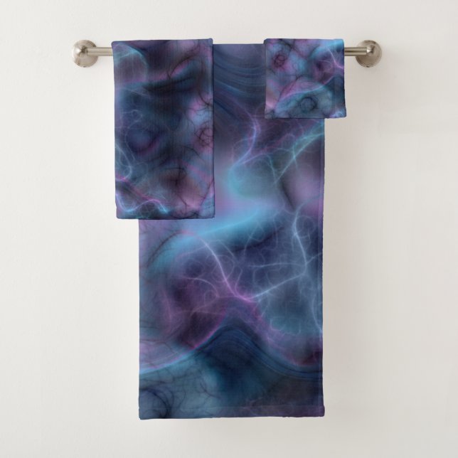 Conjunto De Toalhas abstrato de mármore roxo e azul-turquesa (Insitu)