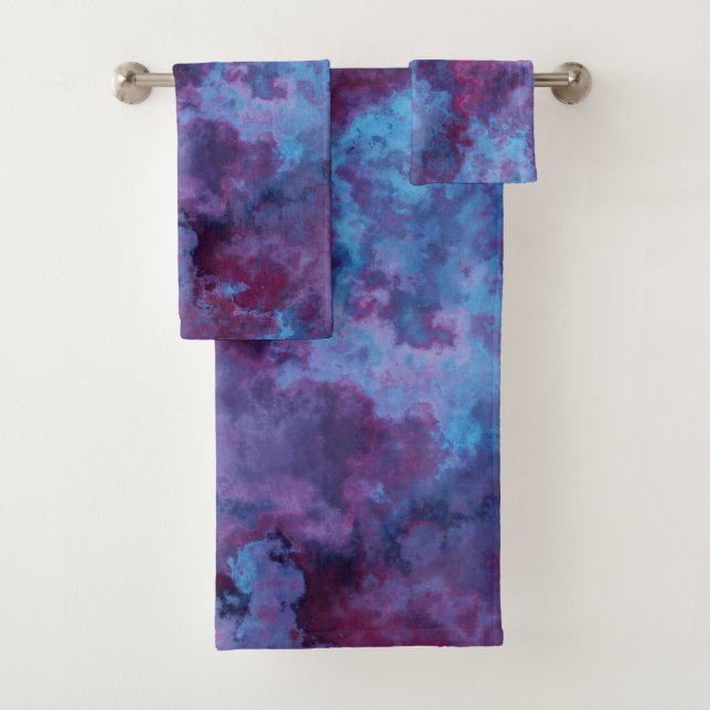 Conjunto De Toalhas abstrato de mármore roxo e azul-turquesa (Insitu)