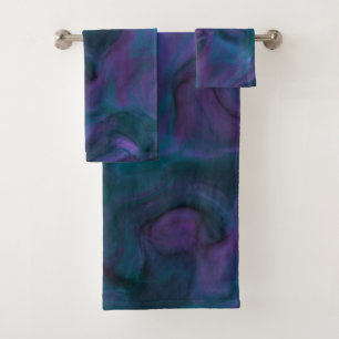Conjunto De Toalhas abstrato de mármore roxo e turquesa