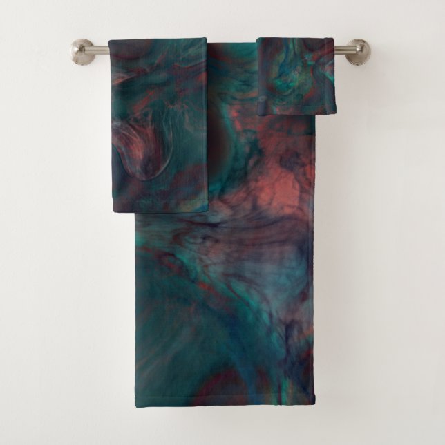 Conjunto De Toalhas abstrato de mármore vermelho, azul, tear e roxo (Insitu)