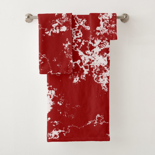 Conjunto De Toalhas Abstrato de mármore vermelho e branco (Insitu)