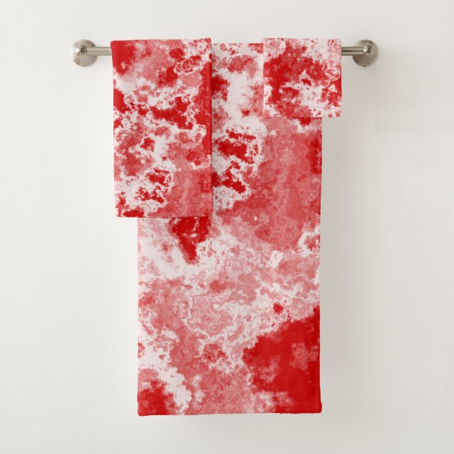 Conjunto De Toalhas Abstrato de mármore vermelho e branco (Insitu)