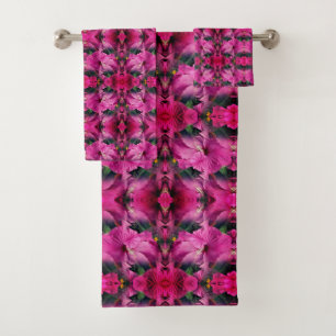 Conjunto De Toalhas Abstrato de Multiplicação da Flor de Hibisco Rosa