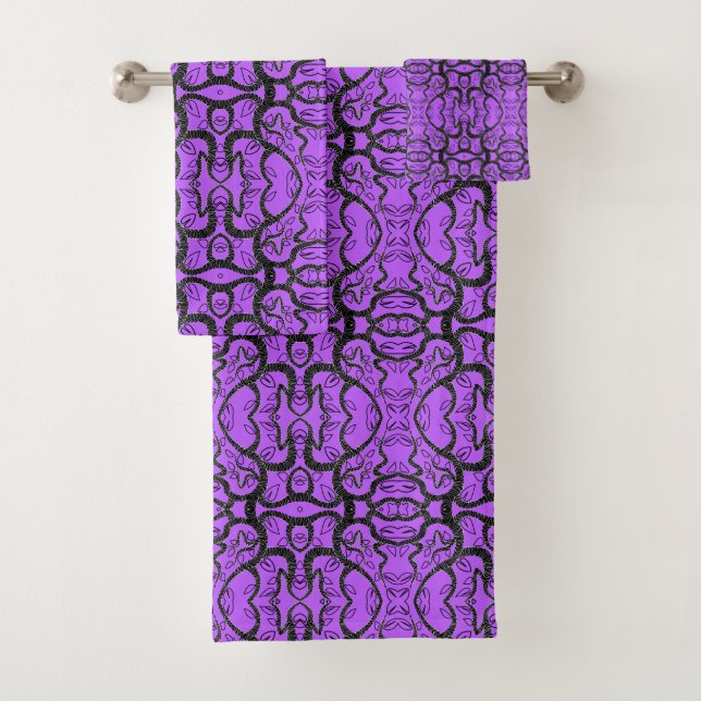 Conjunto De Toalhas Abstrato de Padrão de Arte Preta Roxo - Escolher C (Insitu)