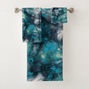 Conjunto De Toalhas Abstrato de Pedra de Entalhe Turquesa