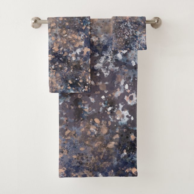 Conjunto De Toalhas Abstrato de pintura Dourada azul e Rosa (Insitu)