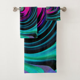 Conjunto De Toalhas Abstrato de preto e turquesa Dramático