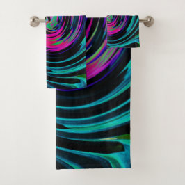 Conjunto De Toalhas Abstrato de preto e turquesa Dramático