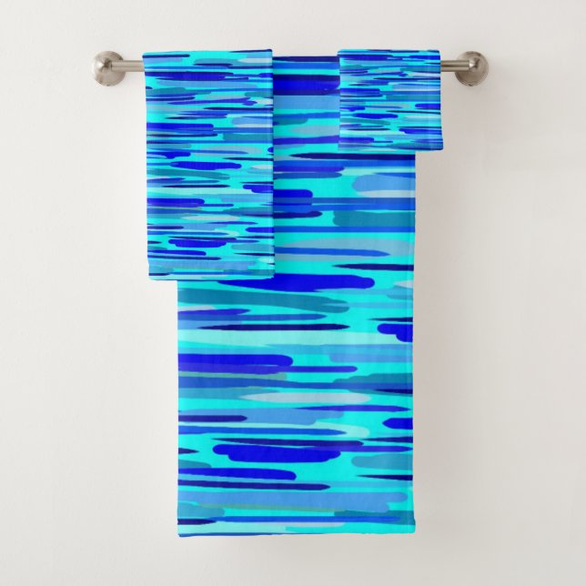 Conjunto De Toalhas Abstrato de queda de chuva azul (Insitu)
