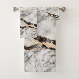 Conjunto De Toalhas Abstrato de Texturas de Mármore Branco e Preto
