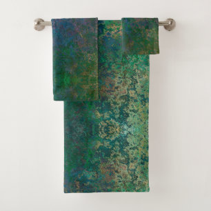 Conjunto De Toalhas Abstrato de Tinta Verde Escura e Azul